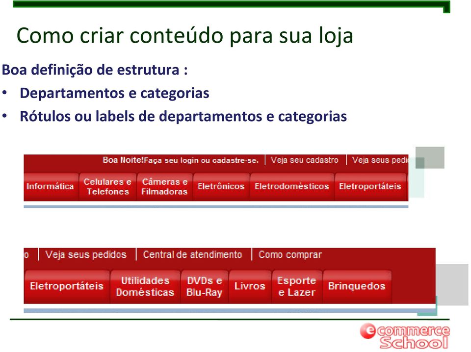 Departamentos e categorias Rótulos