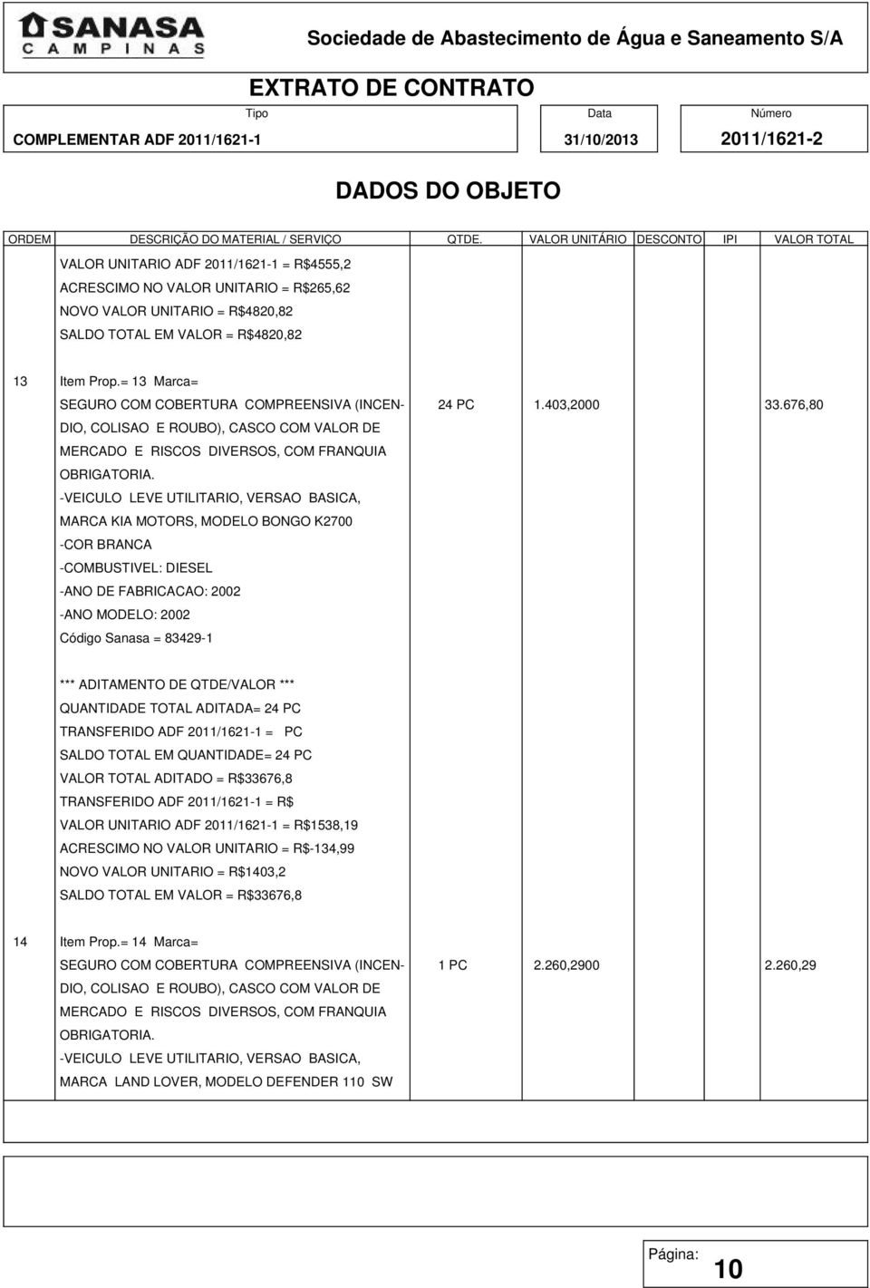 676,80 MARCA KIA MOTORS, MODELO BONGO K2700 -ANO DE FABRICACAO: 2002 -ANO MODELO: 2002 Código Sanasa = 83429-1 QUANTIDADE TOTAL ADITADA= 24 PC SALDO TOTAL EM QUANTIDADE= 24 PC