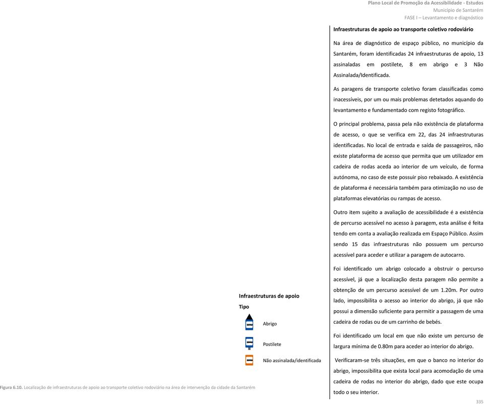 As paragens de transporte coletivo foram classificadas como inacessíveis, por um ou mais problemas detetados aquando do levantamento e fundamentado com registo fotográfico.