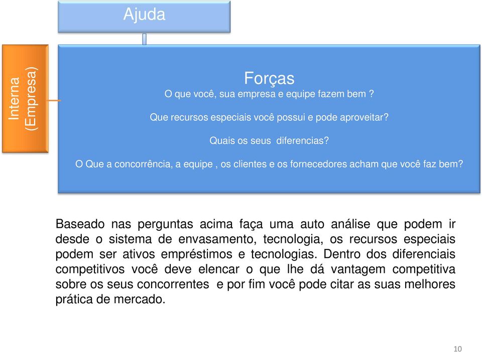 Baseado nas perguntas acima faça uma auto análise que podem ir desde o sistema de envasamento, tecnologia, os recursos especiais podem ser ativos