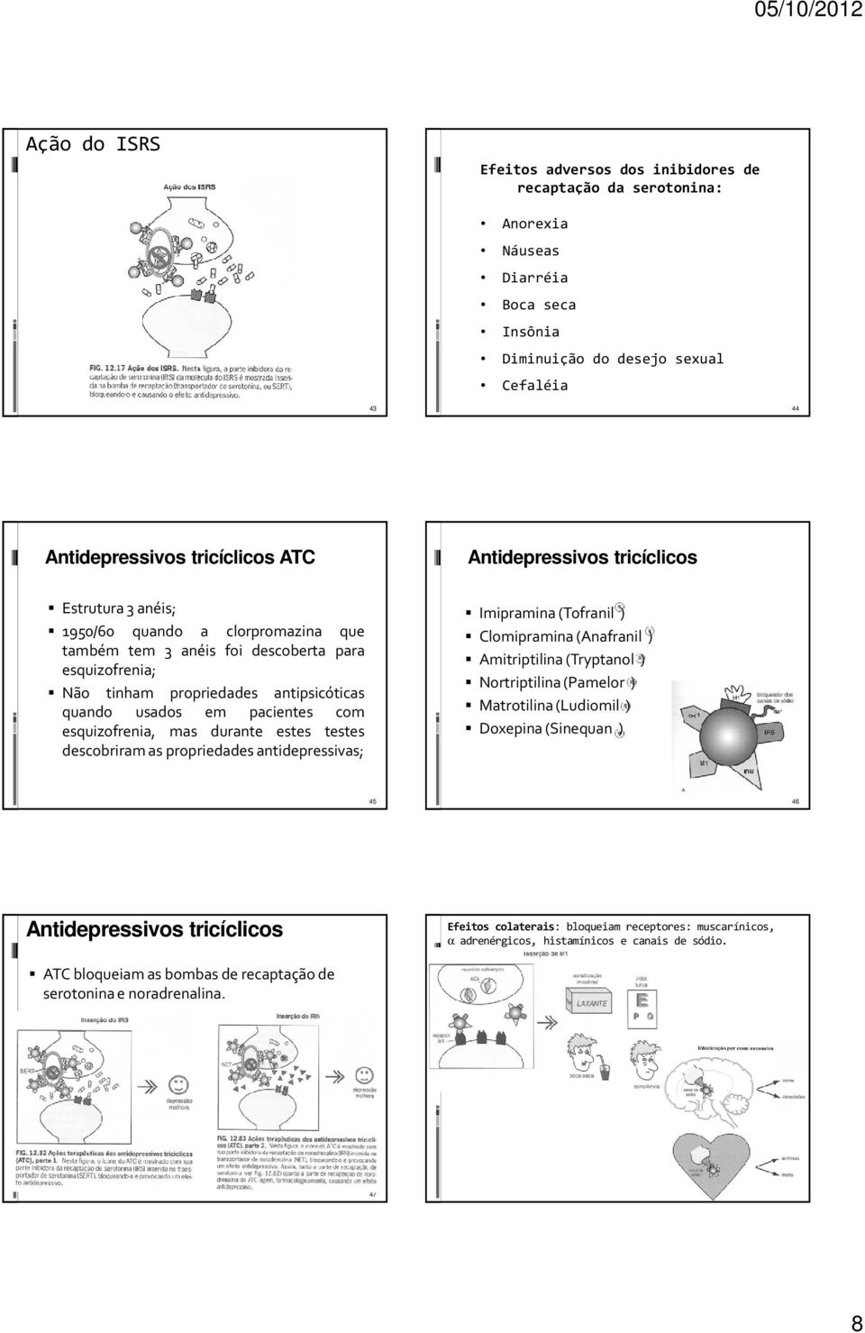 pacientes com esquizofrenia, mas durante estes testes descobriram as propriedades antidepressivas; Imipramina (Tofranil ) Clomipramina (Anafranil ) Amitriptilina (Tryptanol ) Nortriptilina (Pamelor )