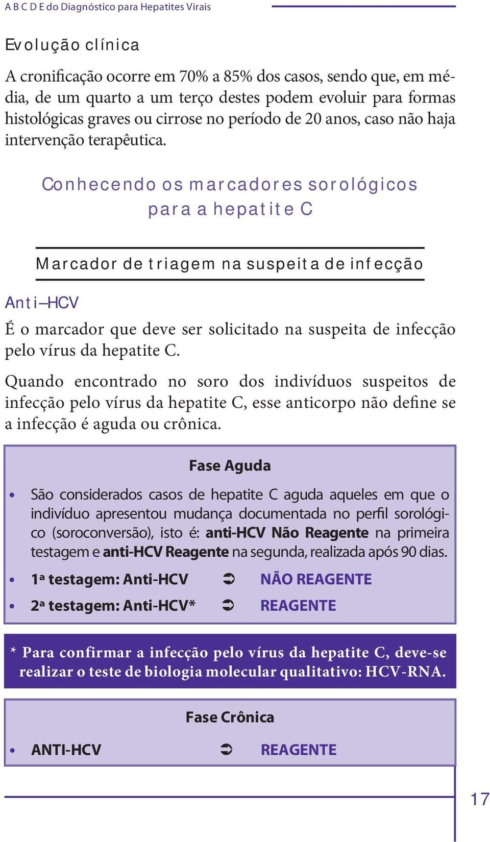 Conhecendo os marcadores sorológicos para a hepatite C Marcador de triagem na suspeita de infecção Anti HCV É o marcador que deve ser solicitado na suspeita de infecção pelo vírus da hepatite C.