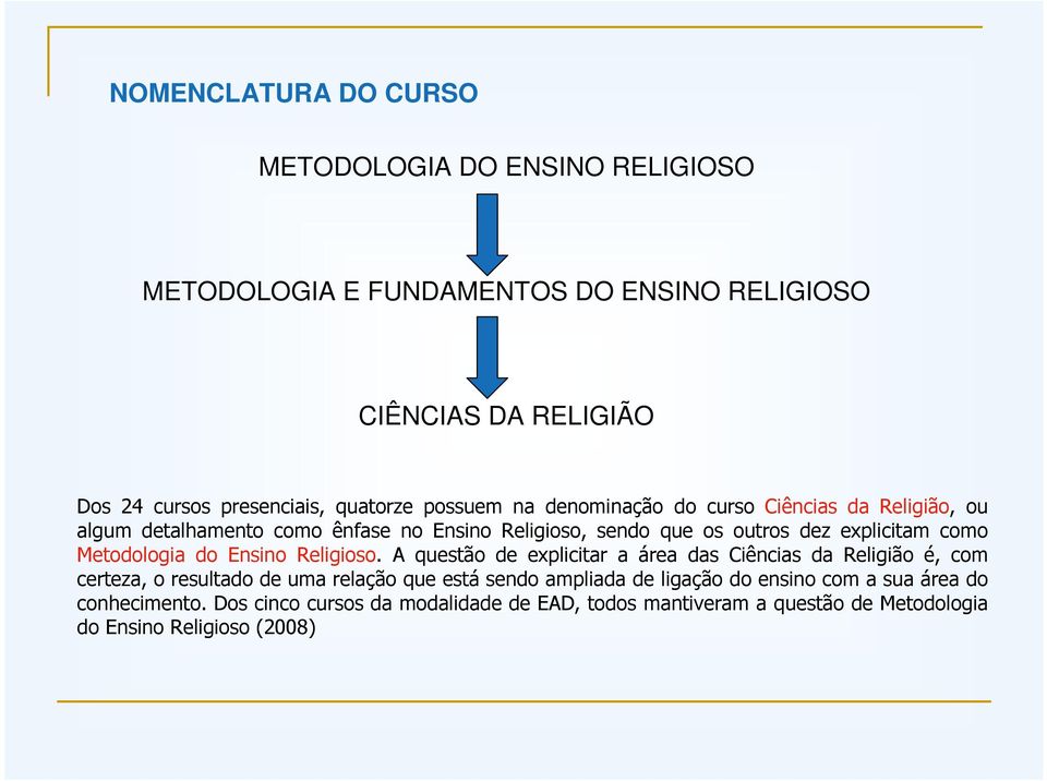 como Metodologia do Ensino Religioso.