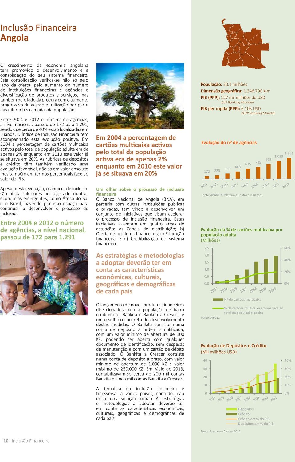 aumento progressivo do acesso e utilização por parte das diferentes camadas da população. Entre 2004 e 2012 o número de agências, a nível nacional, passou de 172 para 1.