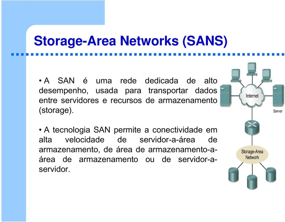 A tecnologia SAN permite a conectividade em alta velocidade de servidor-a-área de