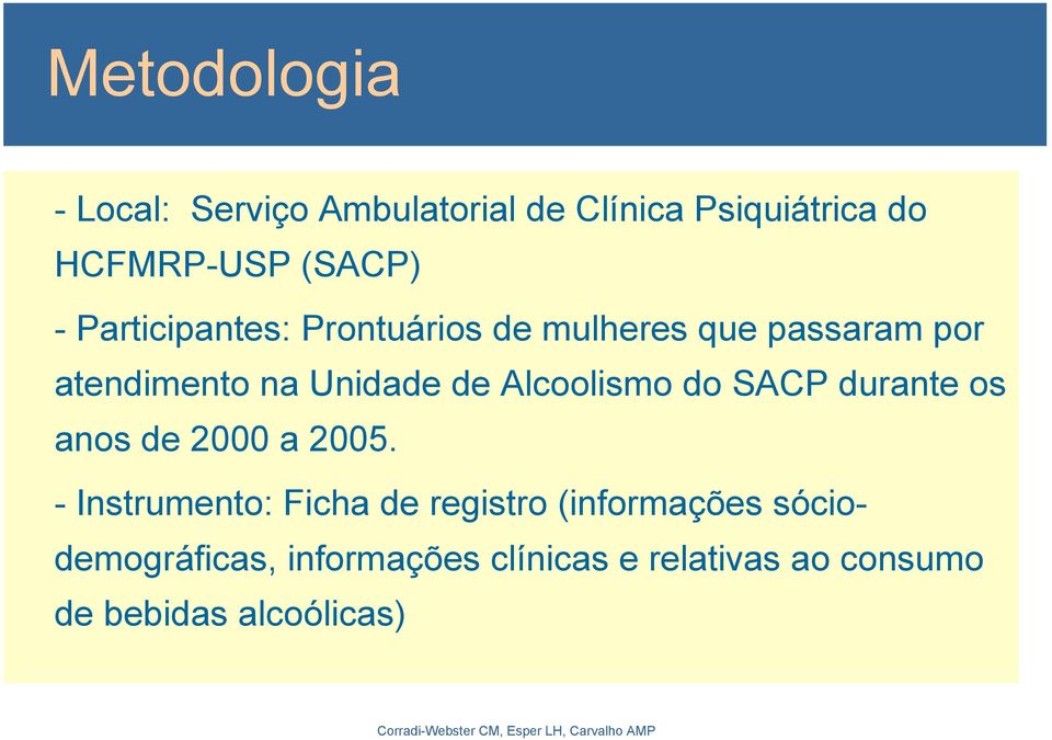 Alcoolismo do SACP durante os anos de 2000 a 2005.