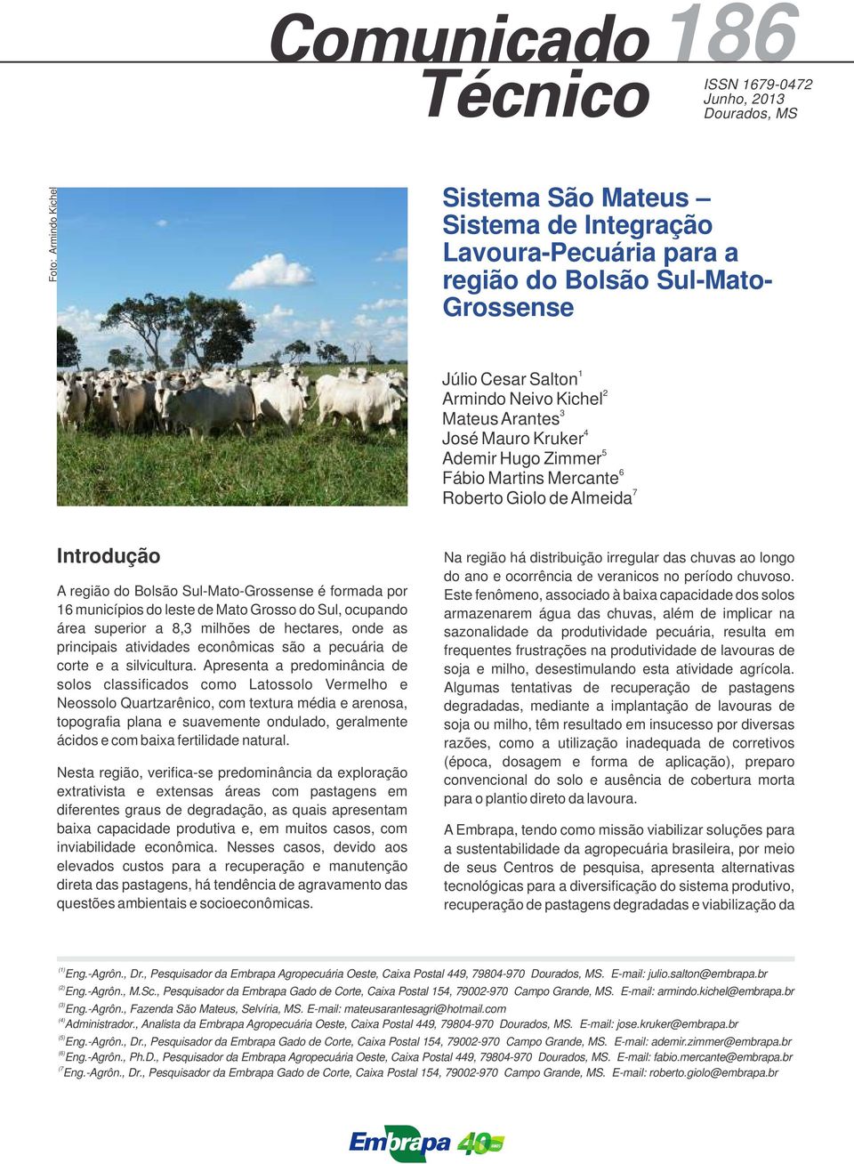 Ademir Hugo Zimmer 6 Fábio Martins Mercante Roberto Giolo de Almeida 7 Introdução A região do Bolsão Sul-Mato-Grossense é formada por 16 municípios do leste de Mato Grosso do Sul, ocupao área