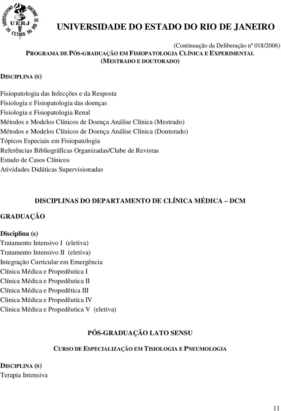 Bibliográficas Organizadas/Clube de Revistas Estudo de Casos Clínicos Atividades Didáticas Supervisionadas GRADUAÇÃO DISCIPLINAS DO DEPARTAMENTO DE CLÍNICA MÉDICA DCM Disciplina (s) Tratamento