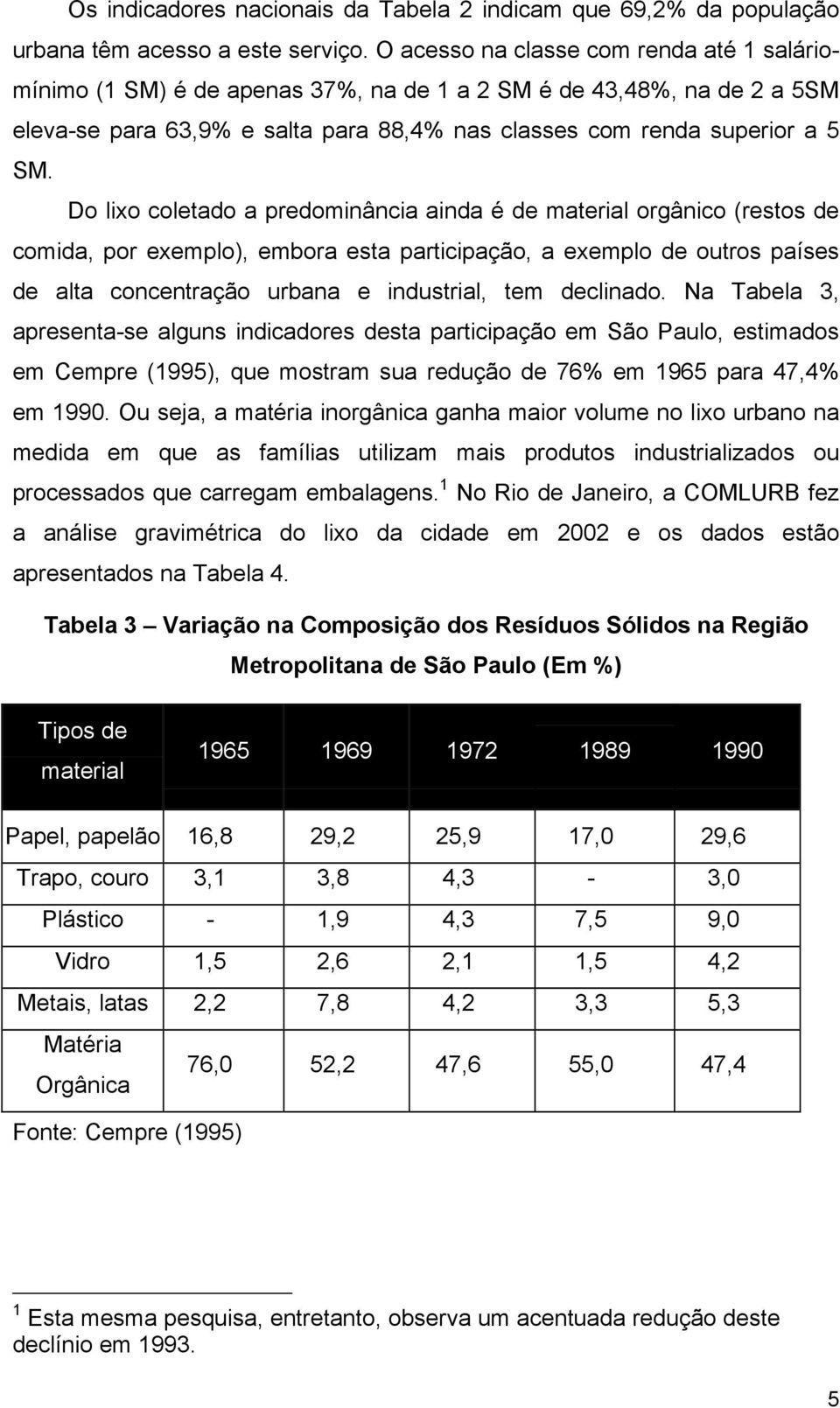 Do lixo coletado a predominância ainda é de material orgânico (restos de comida, por exemplo), embora esta participação, a exemplo de outros países de alta concentração urbana e industrial, tem