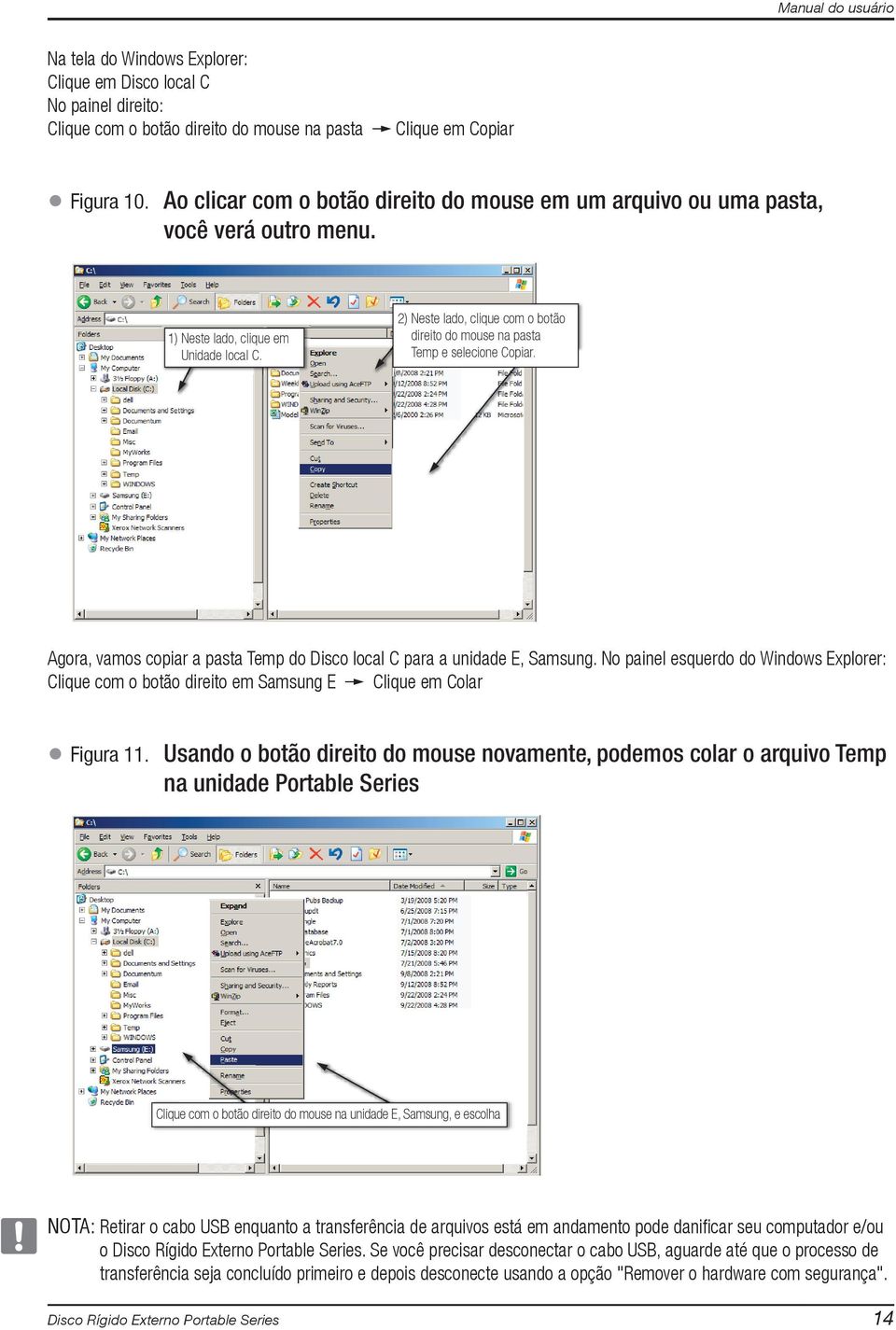 2) Neste lado, clique com o botão direito do mouse na pasta Temp e selecione Copiar. Agora, vamos copiar a pasta Temp do Disco local C para a unidade E, Samsung.