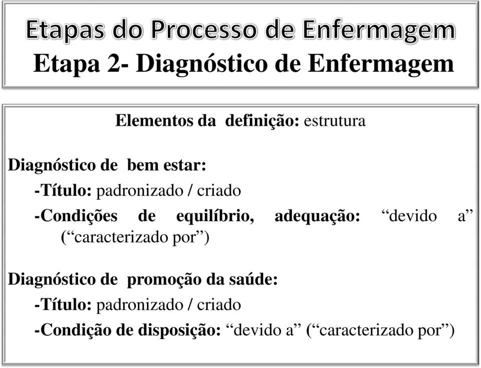 equilíbrio, adequação: devido a ( caracterizado por ) Diagnóstico de promoção