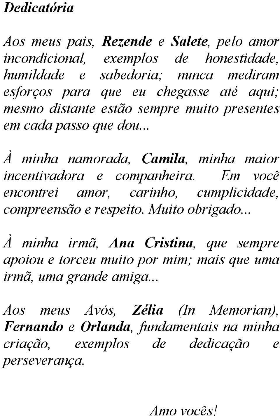 Em você encontrei amor, carinho, cumplicidade, compreensão e respeito. Muito obrigado.