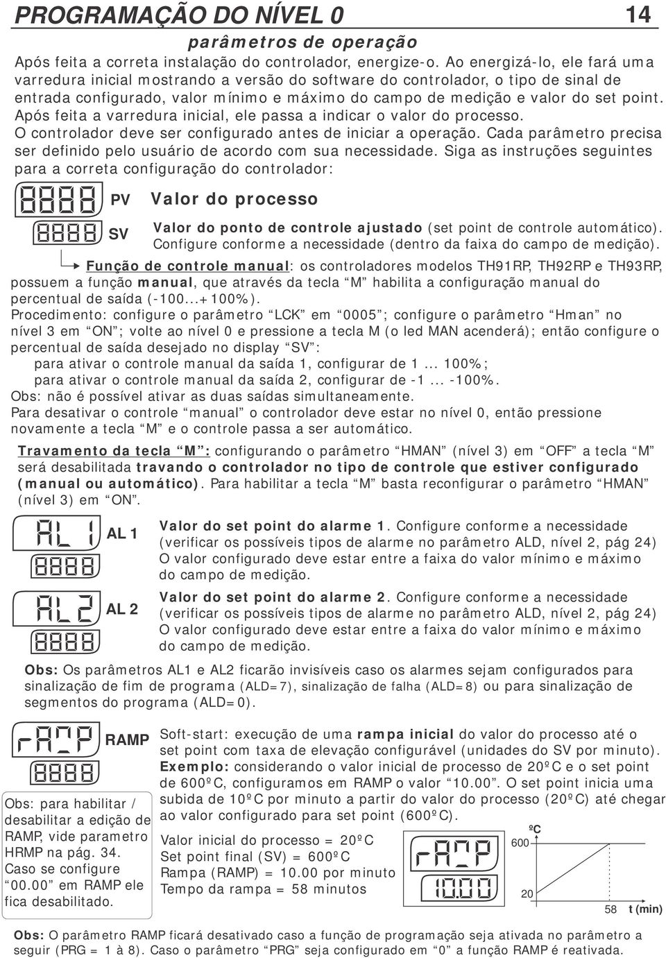 Após feita a varredura inicial, ele passa a indicar o valor do processo. O controlador deve ser configurado antes de iniciar a operação.