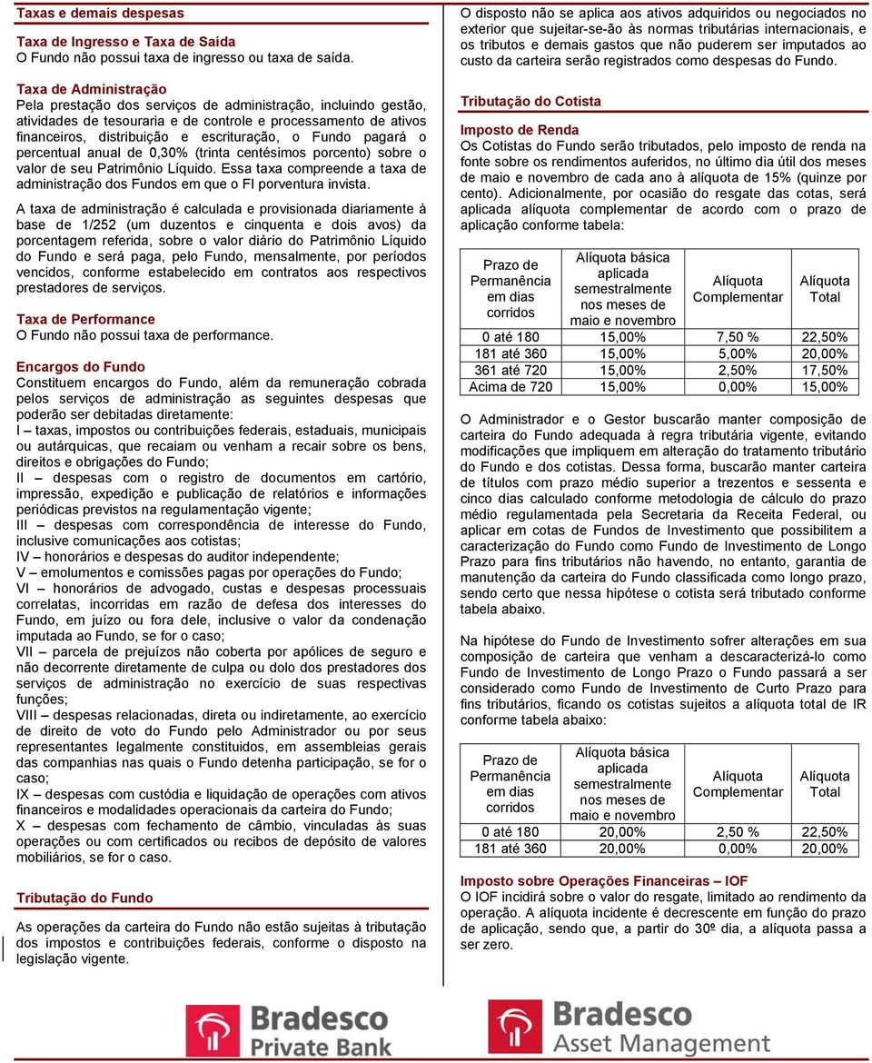 Fundo pagará o percentual anual de 0,30% (trinta centésimos porcento) sobre o valor de seu Patrimônio Líquido. Essa taxa compreende a taxa de administração dos Fundos em que o FI porventura invista.