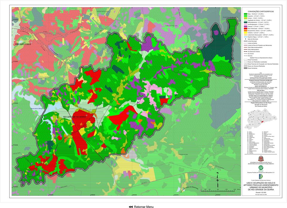 2,14 km² ( 5,91% ) Hortifrutigranjeiro - 0,78 km² ( 2,15% ) OURO FINO PAULISTA AV. HU M B E RT OC A OS Chácara - 2,74 km² ( 7,56% ) I RO P. J É GA Área Urbanizada - 3,64 km² ( 10,04% ) TE CA LL N R.