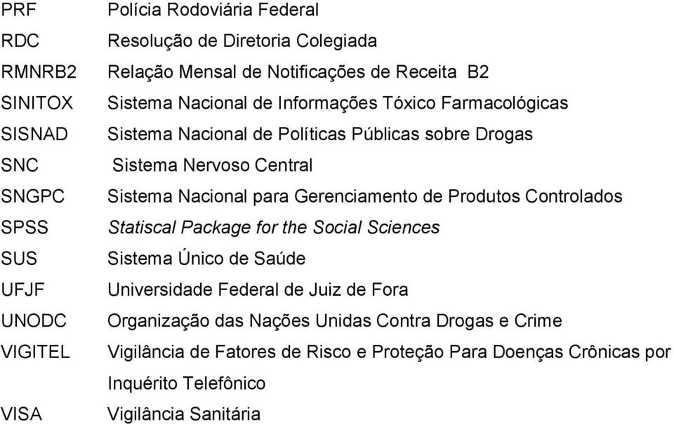 Sistema Nacional para Gerenciamento de Produtos Controlados Statiscal Package for the Social Sciences Sistema Único de Saúde Universidade Federal de Juiz de