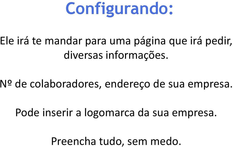 Nº de colaboradores, endereço de sua empresa.