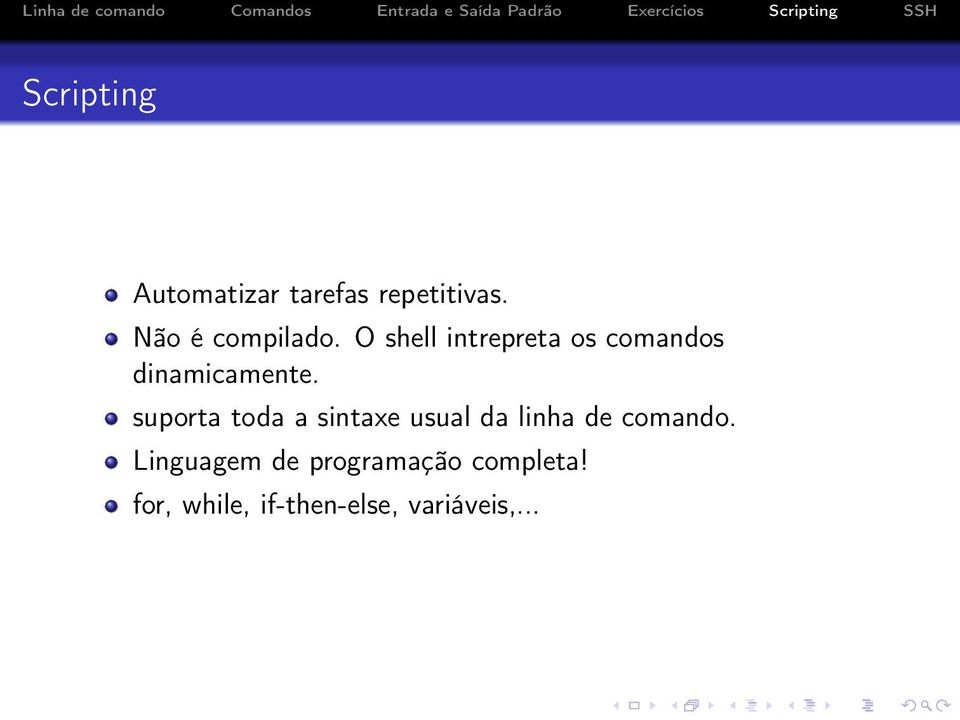 O shell intrepreta os comandos dinamicamente.