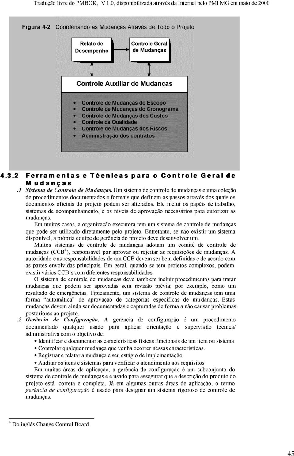 Controle de Mudanças dos Custos Controle da Qualidade Controle de Mudanças dos Riscos Acministração dos contratos 4.3.2 Ferramentas e Técnicas para o Controle Geral de Mudanças.