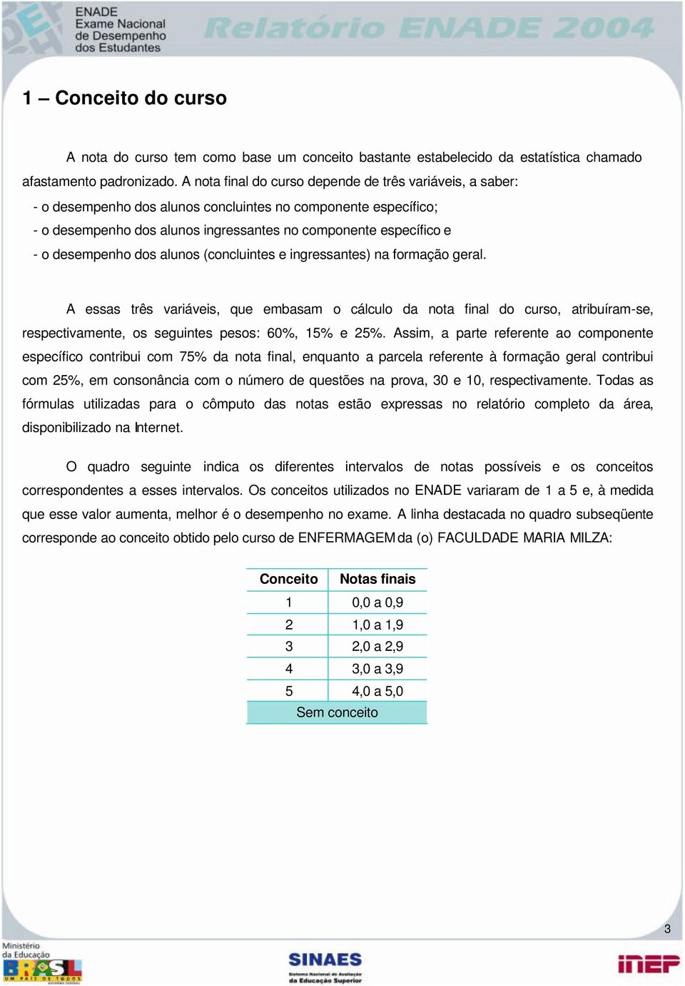 desempenho dos alunos (concluintes e ingressantes) na formação geral.