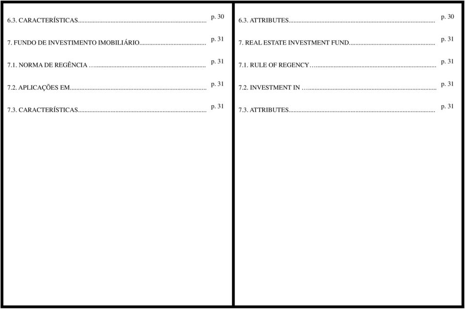 .. p. 31 7.1. RULE OF REGENCY... p. 31 7.2. APLICAÇÕES EM... p. 31 7.2. INVESTMENT IN.