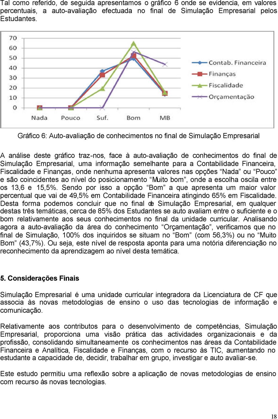 semelhante para a Contabilidade Financeira, Fiscalidade e Finanças, onde nenhuma apresenta valores nas opções Nada ou Pouco e são coincidentes ao nível do posicionamento Muito bom, onde a escolha