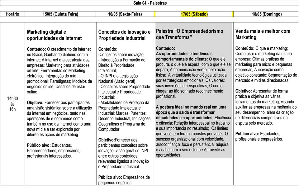 empresas; Marketing para atividades on-line; Ferramentas do Marketing eletrônico; Integração do mix promocional; Paradigmas; Modelos de negócios online; Desafios de estar online Objetivo: Fornecer