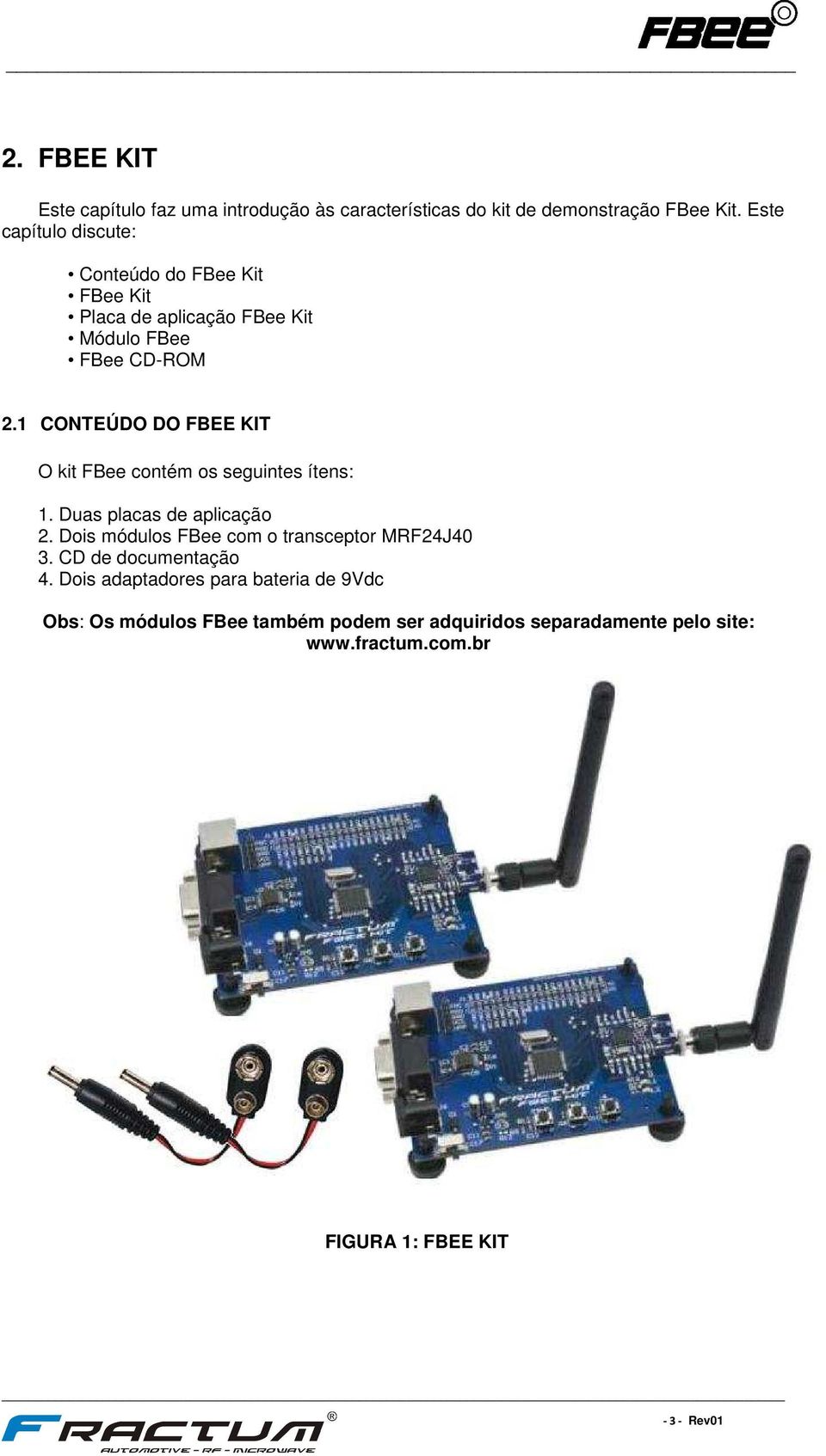 1 CONTEÚDO DO FBEE KIT O kit FBee contém os seguintes ítens: 1. Duas placas de aplicação 2.