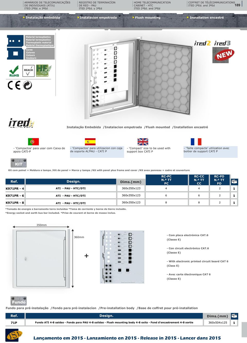 and 3ªEd 89 Instalação embebida Instalacíon empotrada Flush mounting Installation encastré Material termoplástico Material termoplastico Thermoplastic material Matériel thermoplastique Cores Colores