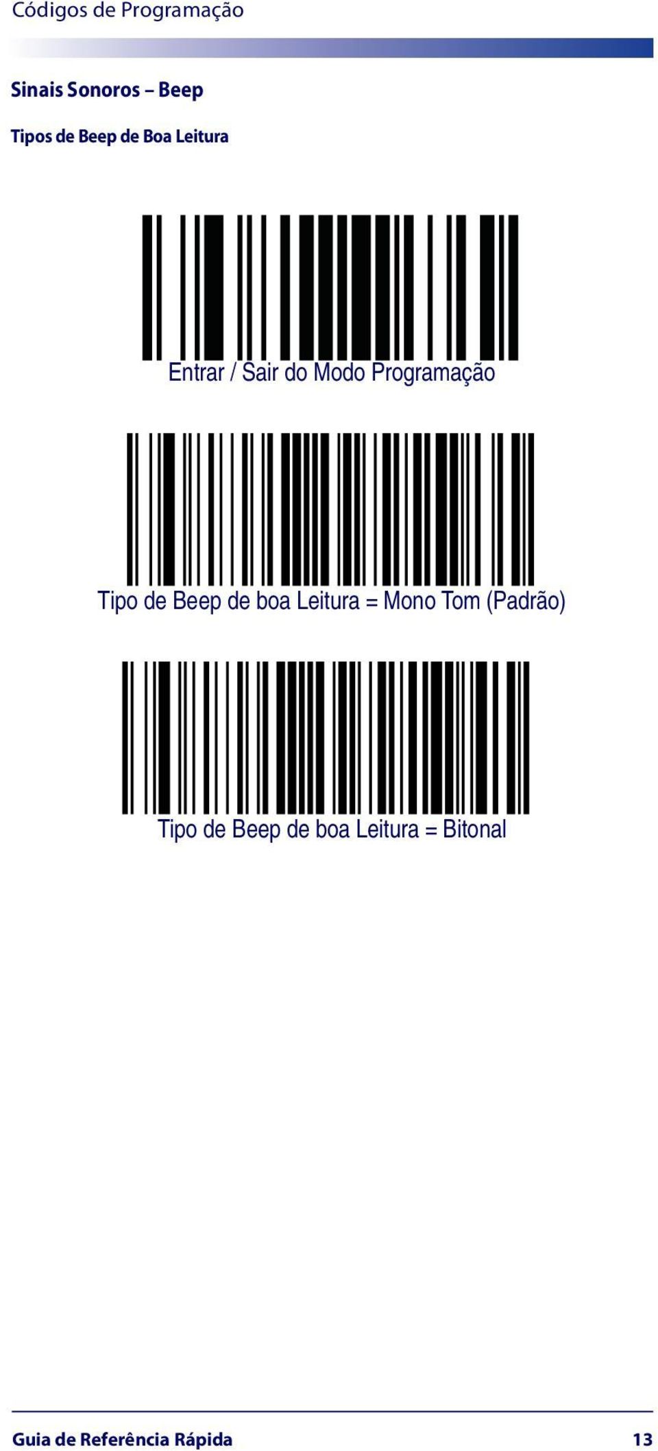 Tipo de Beep de boa Leitura = Mono Tom (Padrão) Tipo