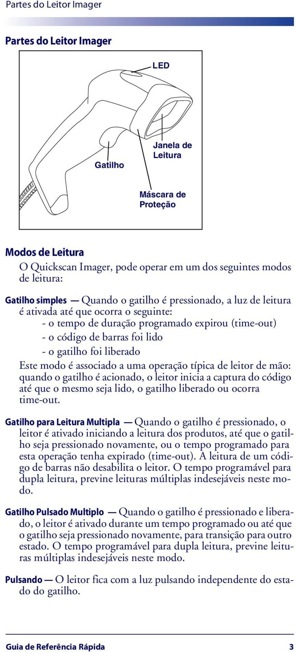 Este modo é associado a uma operação típica de leitor de mão: quando o gatilho é acionado, o leitor inicia a captura do código até que o mesmo seja lido, o gatilho liberado ou ocorra time-out.