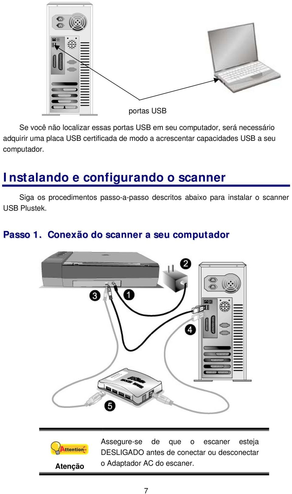 Instalando e configurando o scanner Siga os procedimentos passo-a-passo descritos abaixo para instalar o scanner