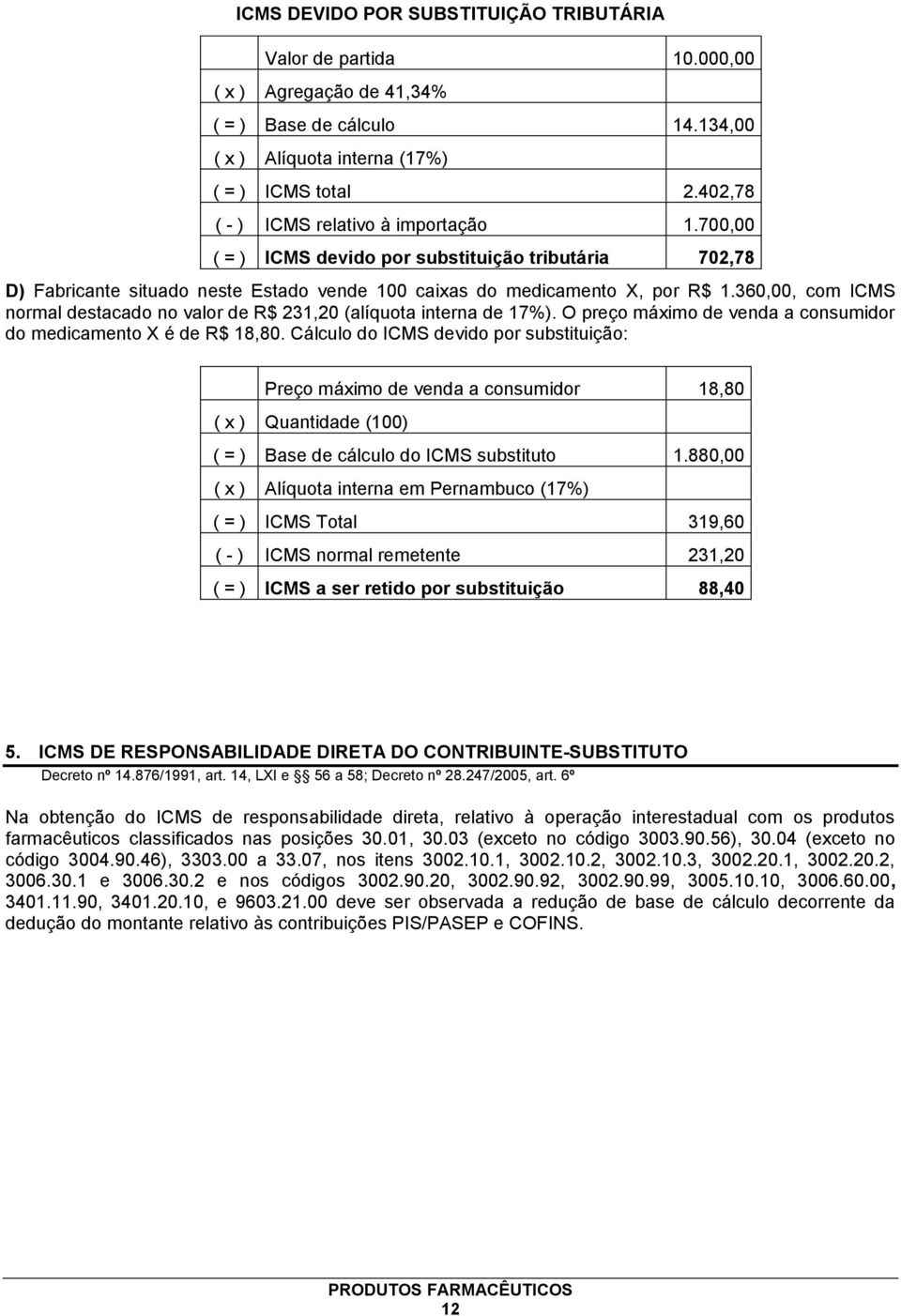 360,00, com ICMS normal destacado no valor de R$ 231,20 (alíquota interna de 17%). O preço máximo de venda a consumidor do medicamento X é de R$ 18,80.