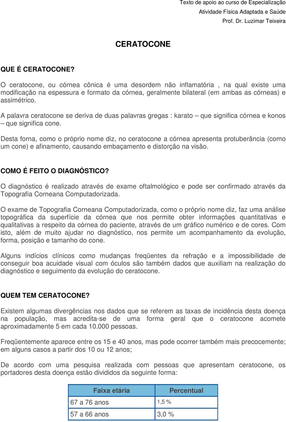 A palavra ceratocone se deriva de duas palavras gregas : karato que significa córnea e konos que significa cone.