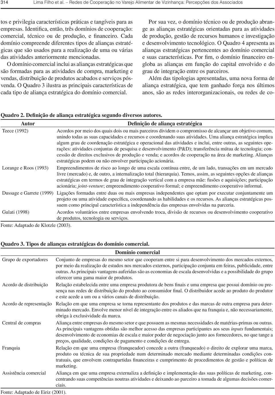 Cada domínio compreende diferentes tipos de alianças estratégicas que são usados para a realização de uma ou várias das atividades anteriormente mencionadas.