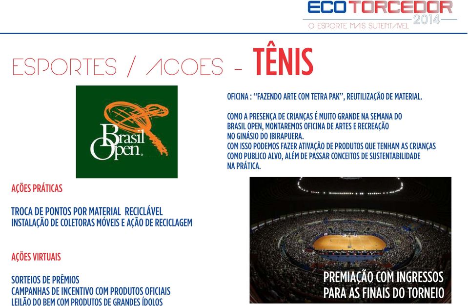 COMO A PRESENÇA DE CRIANÇAS É MUITO GRANDE NA SEMANA DO BRASIL OPEN, MONTAREMOS OFICINA DE ARTES E RECREAÇÃO NO GINÁSIO DO IBIRAPUERA.