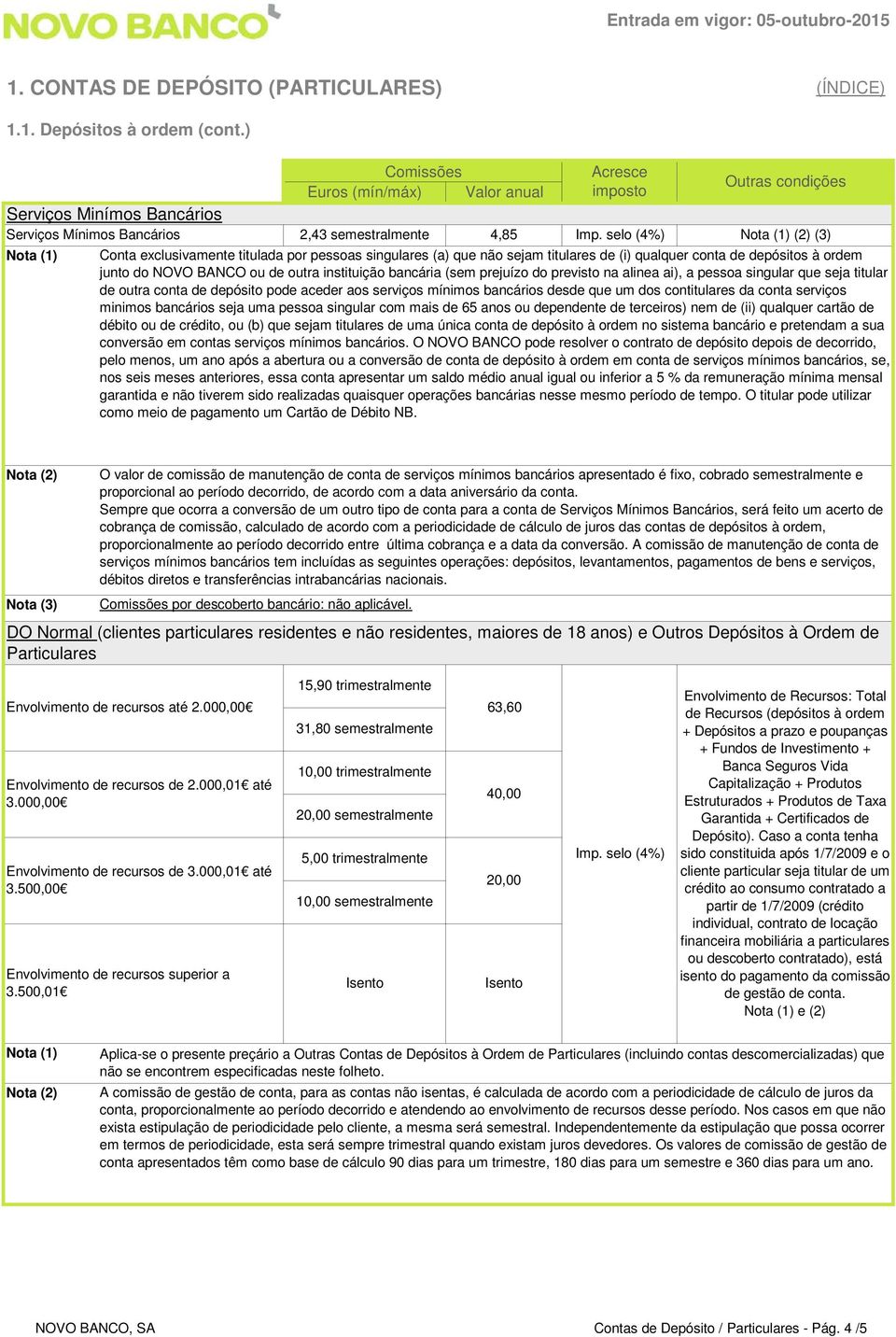 singulares (a) que não sejam titulares de (i) qualquer conta de depósitos à ordem junto do NOVO BANCO ou de outra instituição bancária (sem prejuízo do previsto na alinea ai), a pessoa singular que