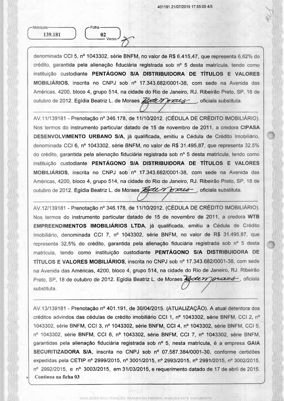 11/139181 - Prenotação n 346.178, de 11/10/2012. (CÉDULA DE CRÉDITO IMOBILIÁRIO).