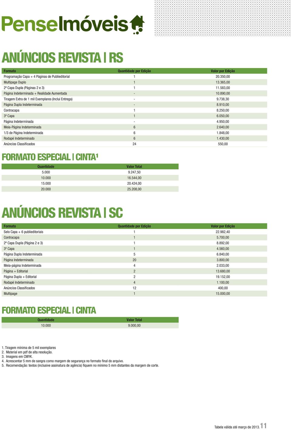 050,00 Página Indeterminada - 4.950,00 Meia-Página Indeterminada 6 2.640,00 1/3 de Página Indeterminada 6 1.848,00 Rodapé Indeterminado 6 1.