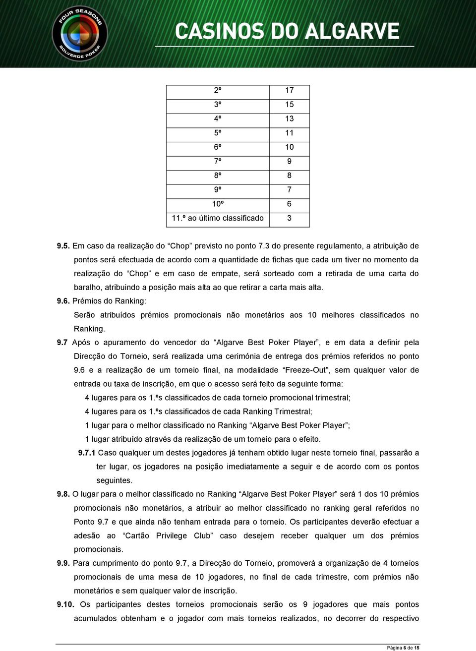 retirada de uma carta do baralho, atribuindo a posição mais alta ao que retirar a carta mais alta. 9.6.