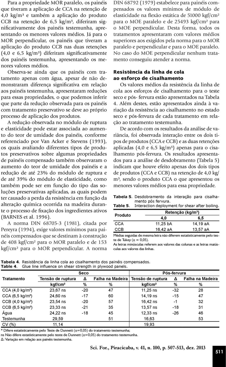 Já para o MOR perpendicular, os painéis que tiveram a aplicação do produto CCB nas duas retenções (4,0 e 6,5 kg/m³) diferiram significativamente dos  Observa-se ainda que os painéis com tratamento