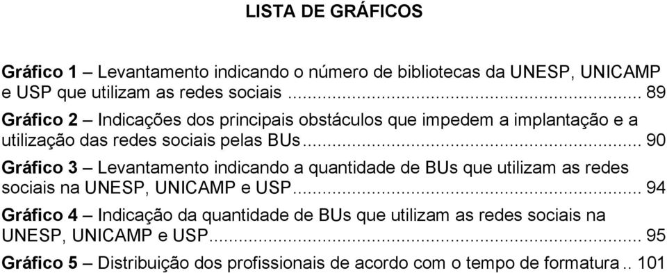 .. 90 Gráfico 3 Levantamento indicando a quantidade de BUs que utilizam as redes sociais na UNESP, UNICAMP e USP.