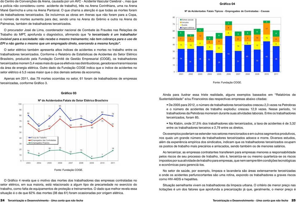 Se incluirmos as obras em Arenas que não foram para a Copa, o número de mortes aumenta para dez, sendo uma na Arena do Grêmio e outra na Arena do Palmeiras, também de trabalhadores terceirizados.