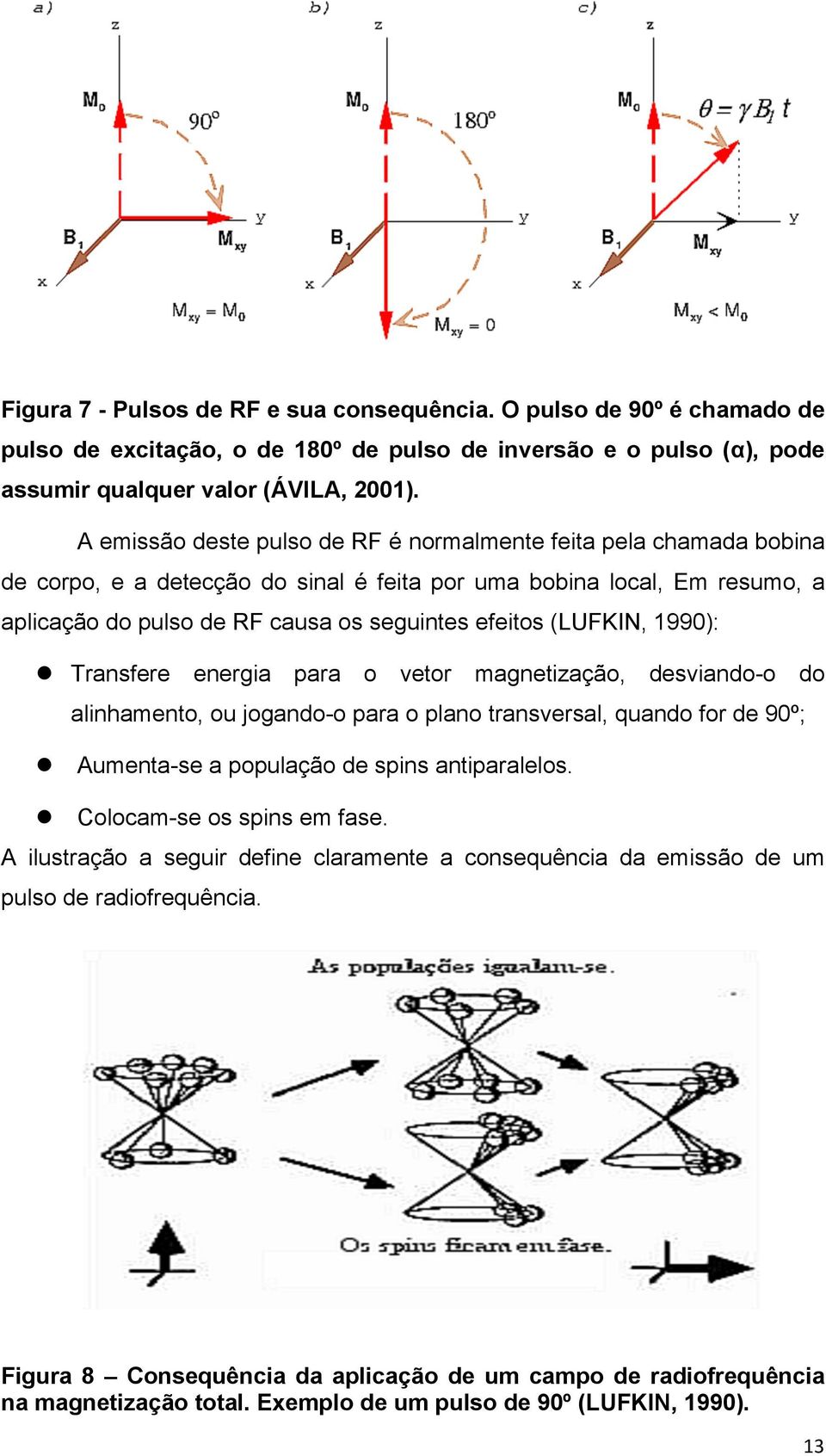 (LUFKIN, 1990): l Transfere energia para o vetor magnetização, desviando-o do alinhamento, ou jogando-o para o plano transversal, quando for de 90º; l Aumenta-se a população de spins antiparalelos.