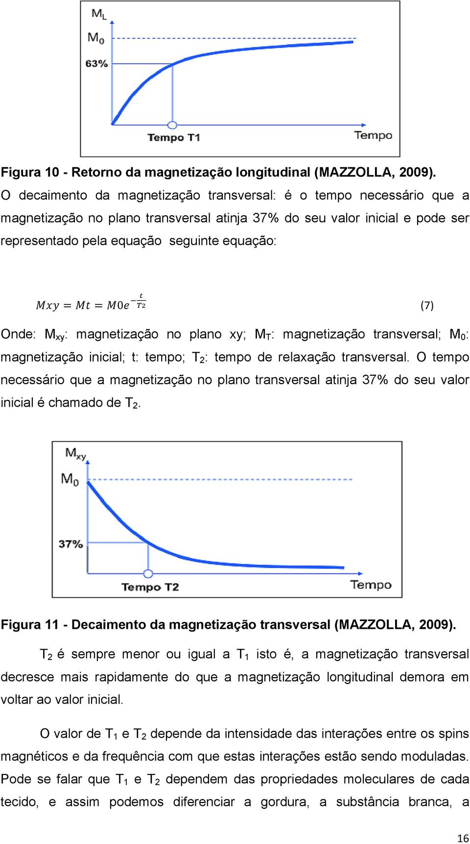 0!!!!! (7) Onde: M xy : magnetização no plano xy; M T : magnetização transversal; M 0 : magnetização inicial; t: tempo; T 2 : tempo de relaxação transversal.