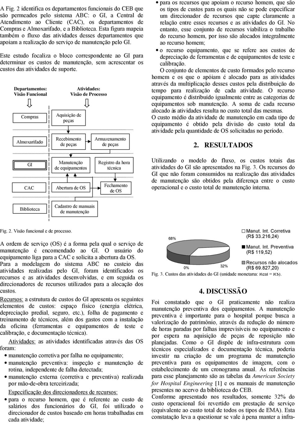 Este estudo focaliza o bloco correspondente ao GI para determinar os custos de manutenção, sem acrescentar os custos das atividades de suporte.