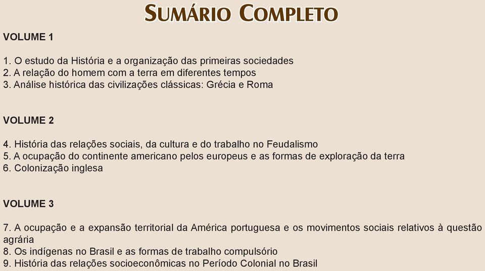 A ocupação do continente americano pelos europeus e as formas de exploração da terra 6. Colonização inglesa VOLUME 3 7.