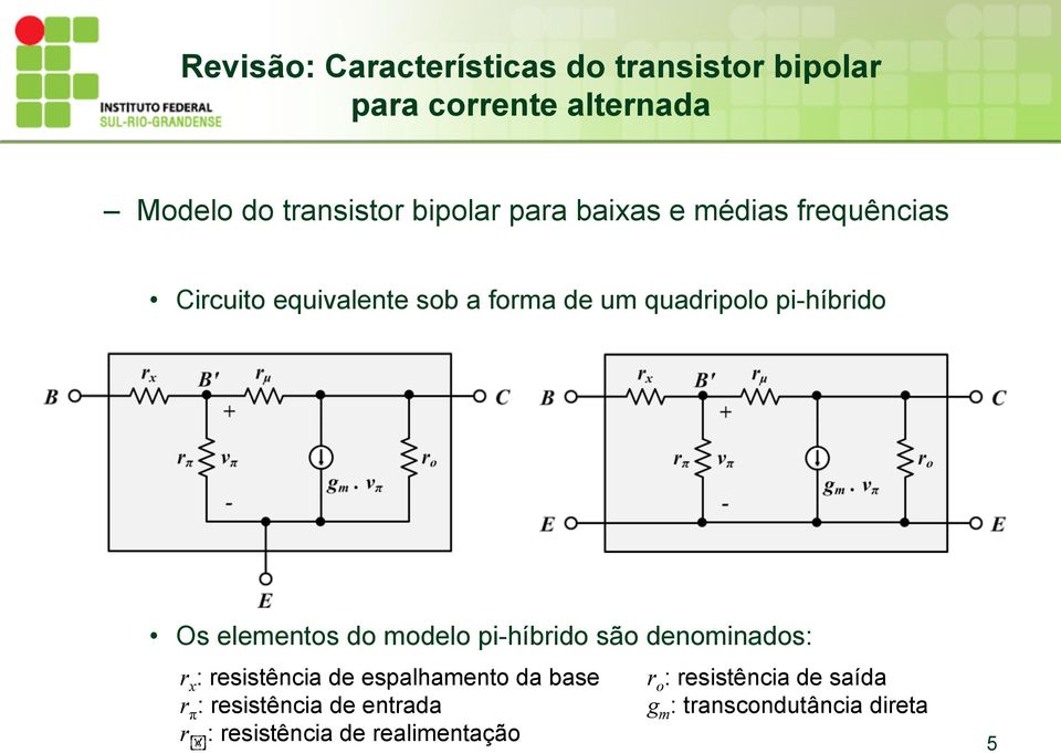 elementos do modelo pi-íbido são denominados: x : esistência de espalamento da base π :