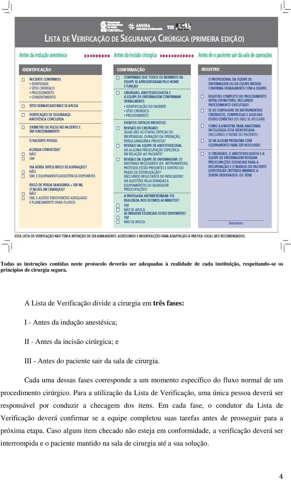 Cada uma dessas fases corresponde a um momento específico do fluxo normal de um procedimento cirúrgico.