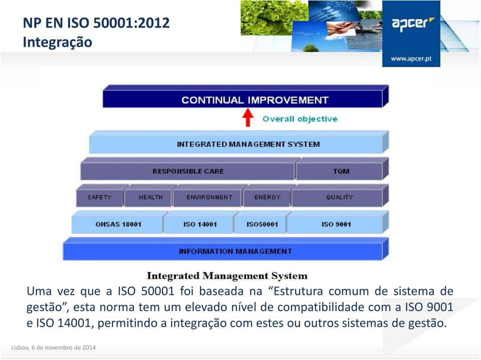 compatibilidade com a ISO 9001 e ISO 14001, permitindo a integração